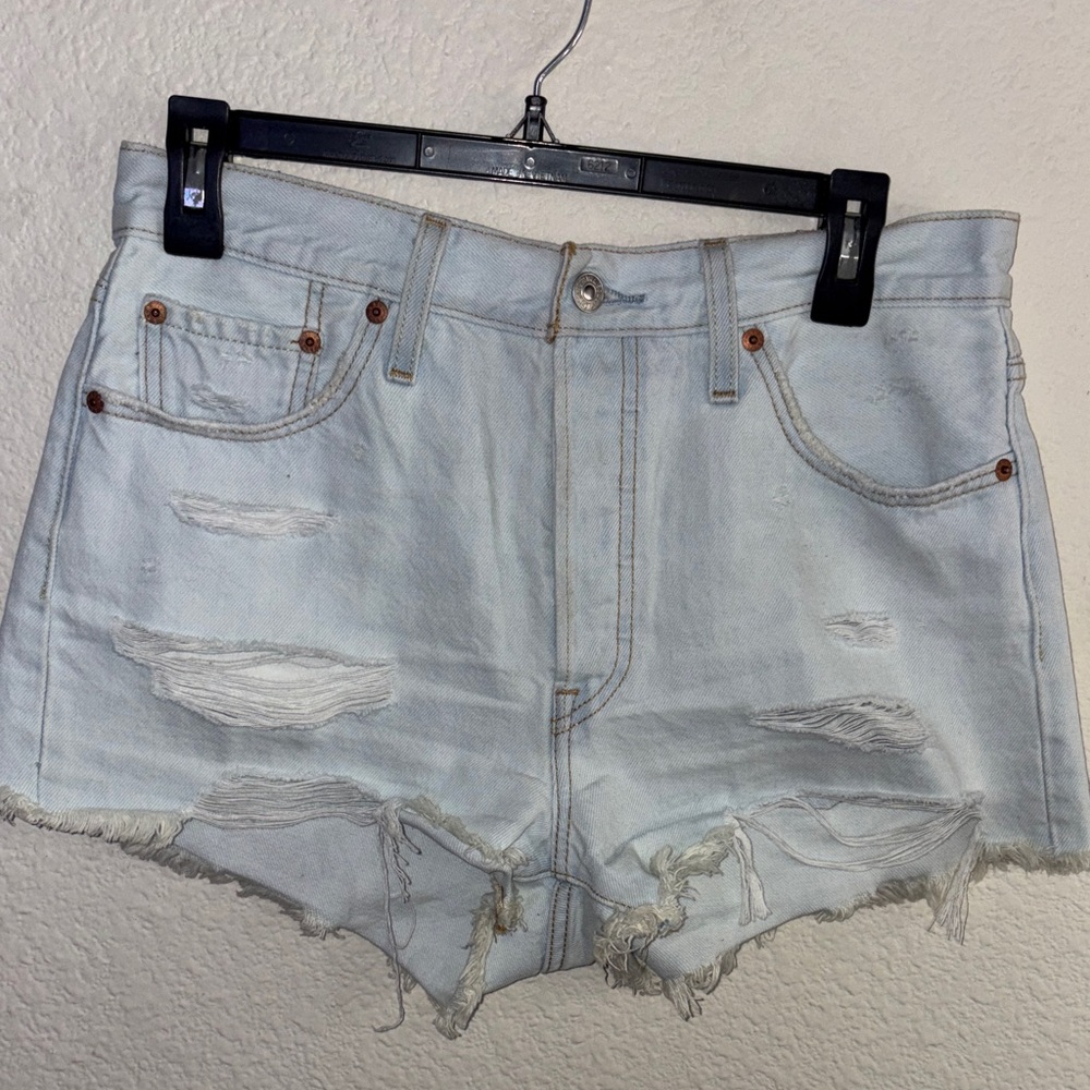 Levi's Light Blue Distressed Jean Shorts